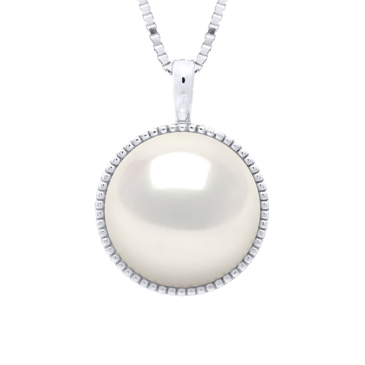 Pendentif Bélière Véritable Perle de Culture d'Eau Douce Bouton 10-11 mm — Or Blanc 375 Millièmes 1
