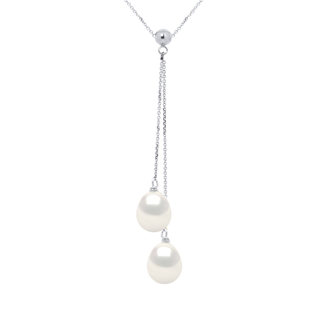 Collier Véritables Perles de Culture d'Eau Douce Poires 8-9 mm — Or Blanc 375 Millièmes — 42 cm 1