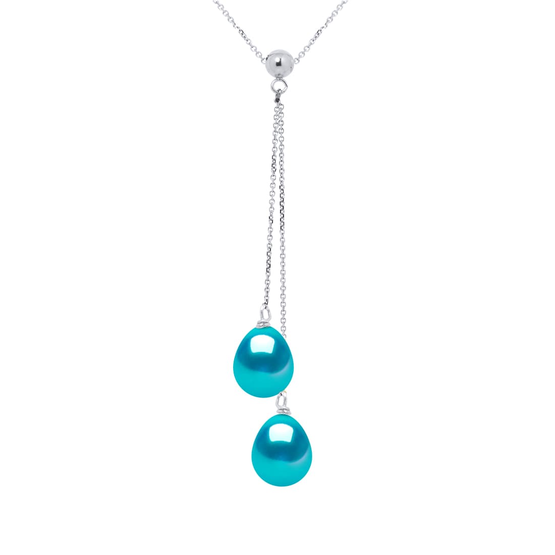 Collier Véritables Perles de Culture d'Eau Douce Poires 8-9 mm — Or Blanc 375 Millièmes — 42 cm 1