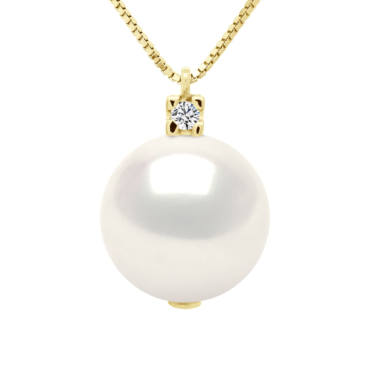 Collier Véritable Perle d'Eau Douce Ronde 10-11 mm Diamant 0.02 ct — Or Jaune 375 Millièmes — 42 cm 1