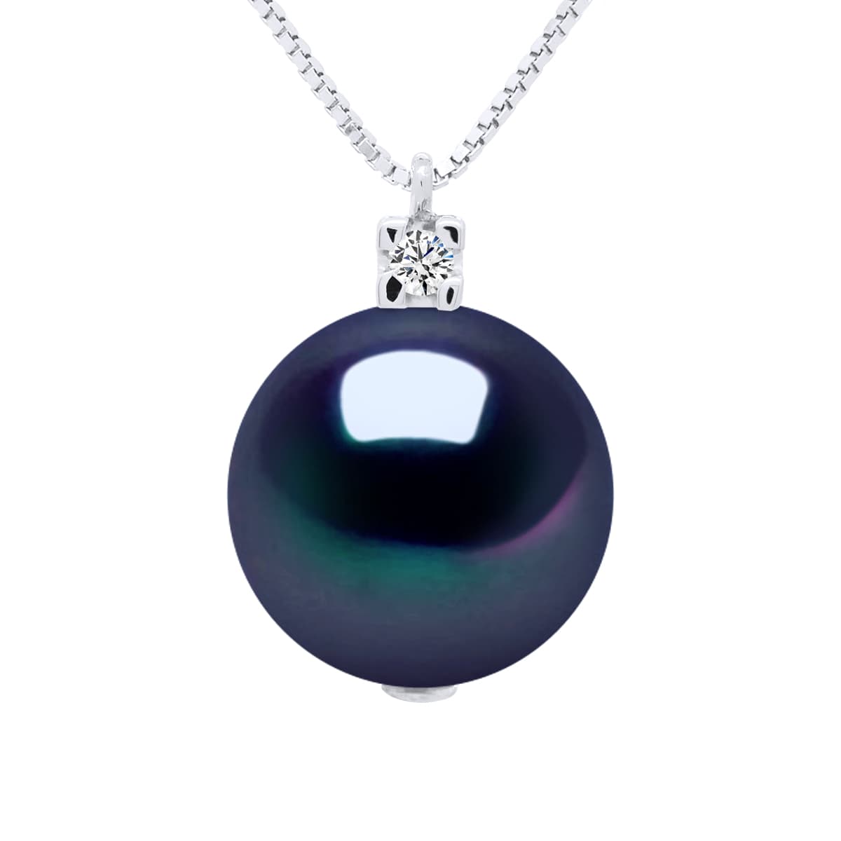 Collier Véritable Perle d'Eau Douce Ronde 10-11 mm Diamant 0.02 ct — Or Blanc 375 Millièmes — 42 cm 1