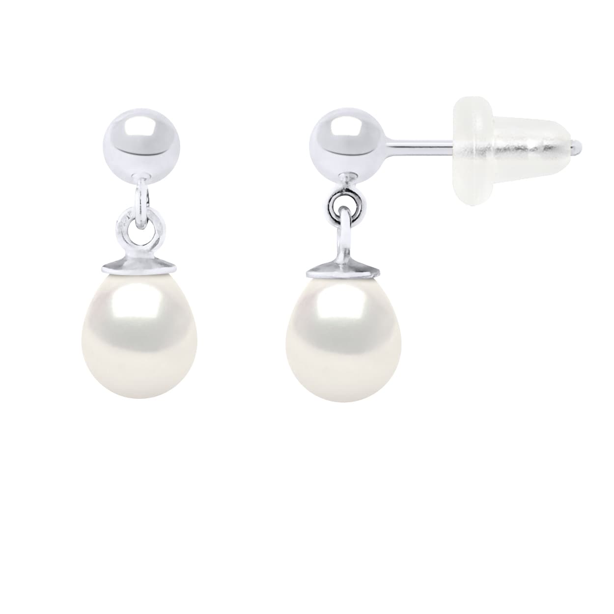 Boucles d'Oreilles Véritables Perles de Culture d'Eau Douce 6-7 mm — Or Blanc 375 Millièmes 1