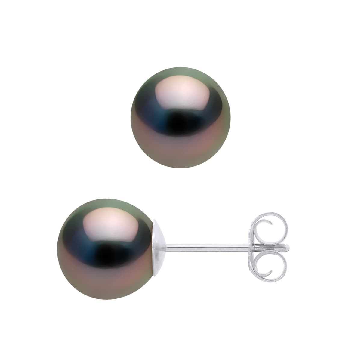 Boucles d'Oreilles Véritables Perles de Tahiti Rondes 7-8 mm — Or Blanc 375 Millièmes 1