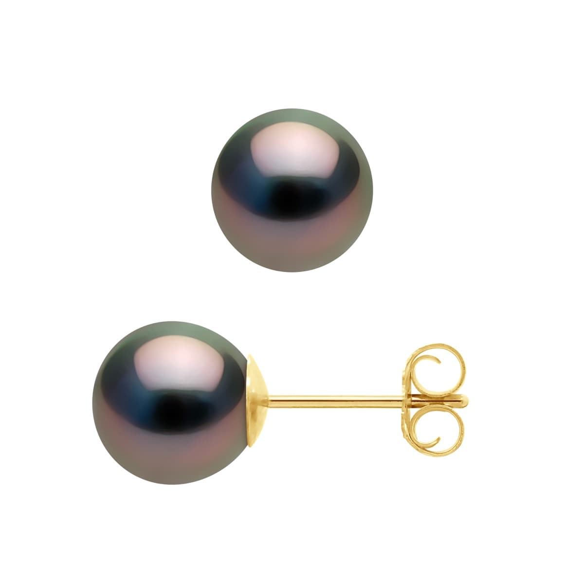 Boucles d'Oreilles Véritables Perles de Tahiti Rondes 7-8 mm — Or Jaune 375 Millièmes 1