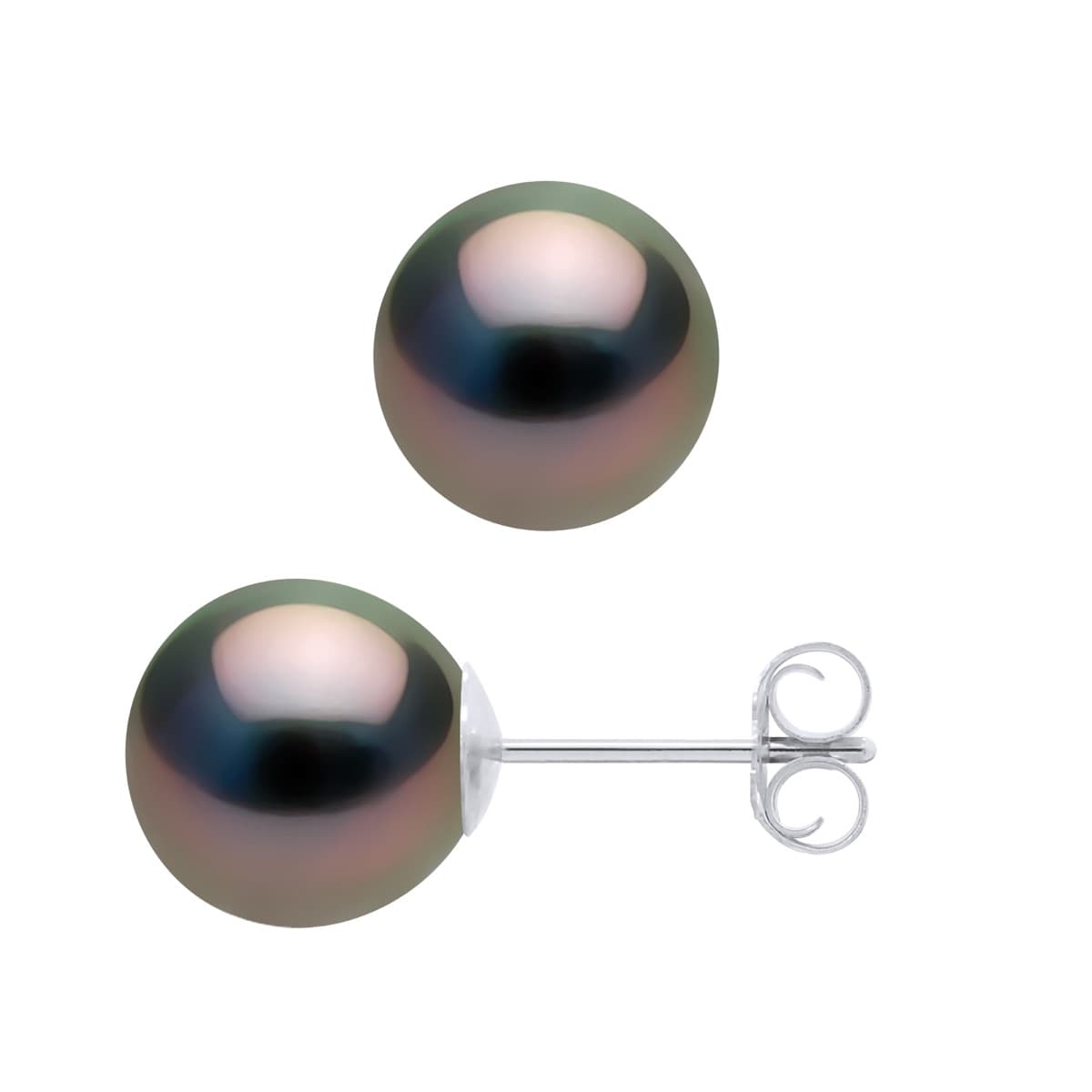 Boucles d'Oreilles Véritables Perles de Tahiti Rondes 8-9 mm — Or Blanc 375 Millièmes 1