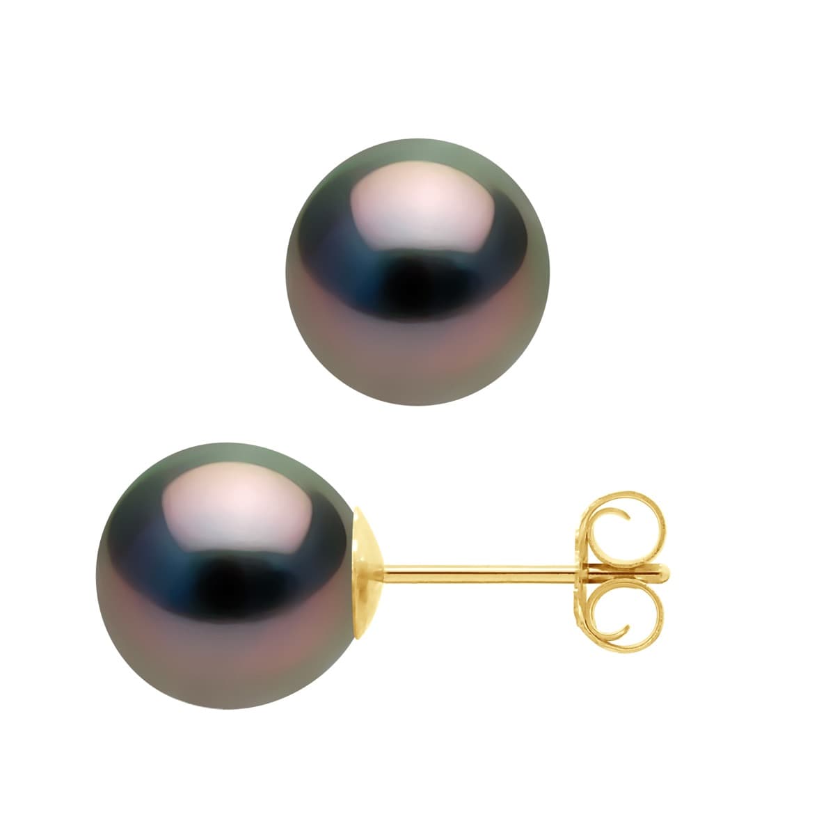 Boucles d'Oreilles Véritables Perles de Tahiti Rondes 8-9 mm — Or Jaune 375 Millièmes 1