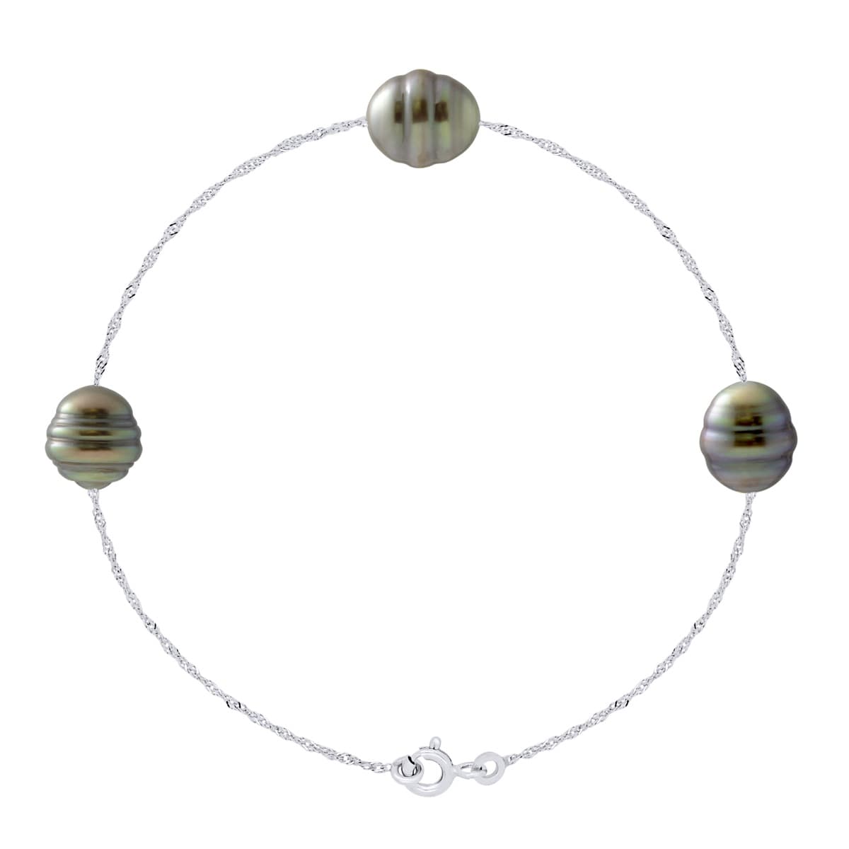 Bracelet Véritables Perles de Tahiti Cerclées 9-10 mm — Or Blanc 375 Millièmes — 18 cm 1
