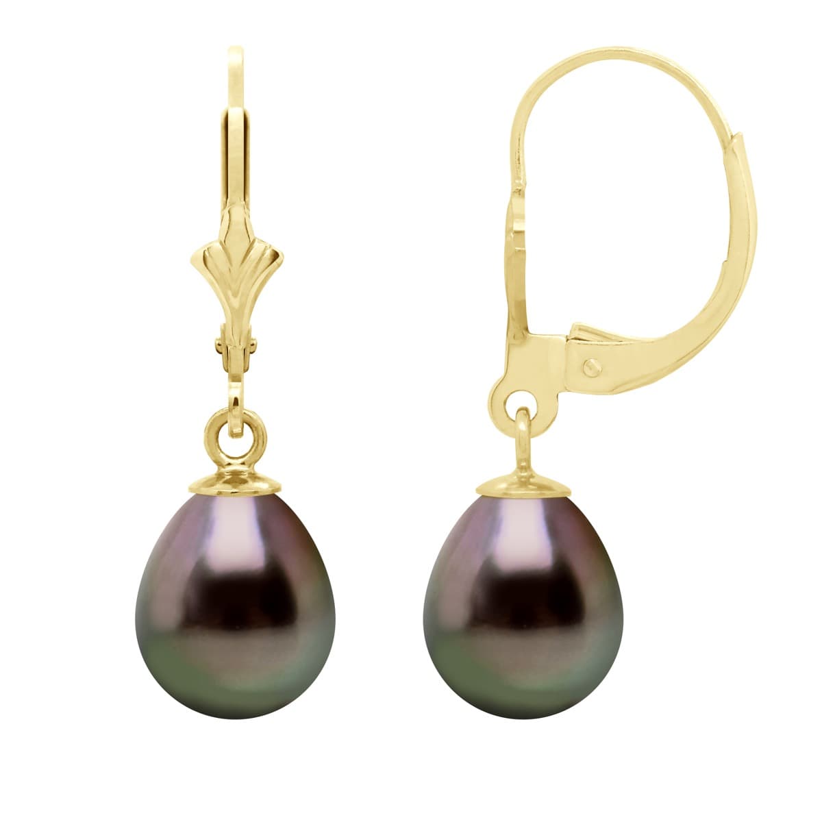 Boucles d'Oreilles Véritables Perles de Tahiti Poires 8-9 mm — Or Jaune 375 Millièmes 1