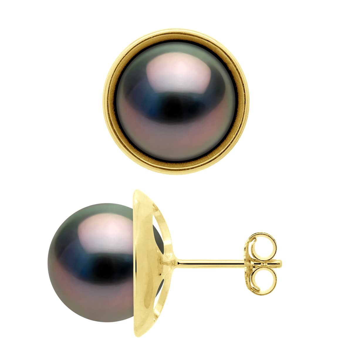 Boucles d'Oreilles Véritables Perles de Tahiti Rondes 9-10 mm — Or Jaune 375 Millièmes 1