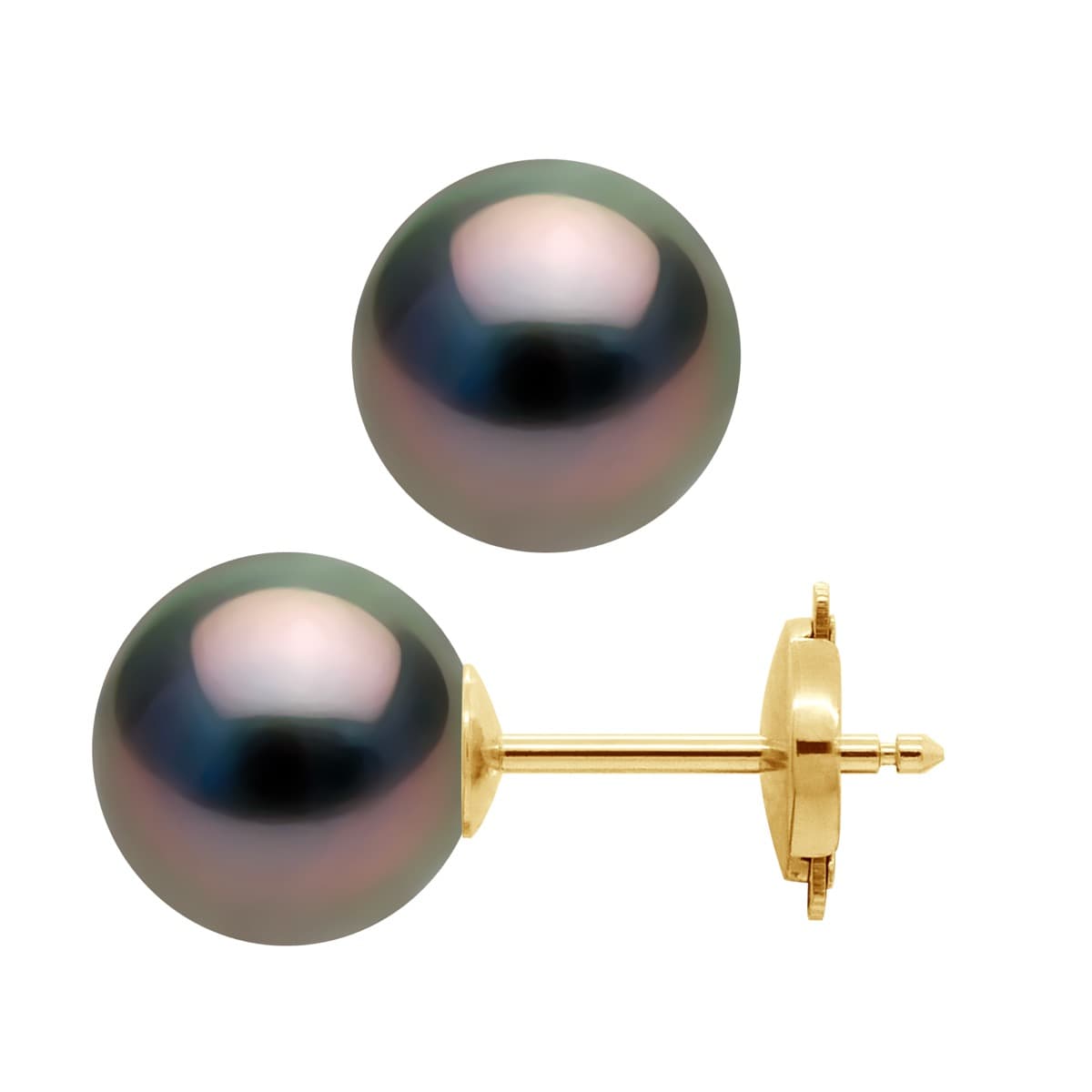 Boucles d'Oreilles Véritables Perles de Tahiti Rondes 9-10 mm — Or Jaune 375 Millièmes 1