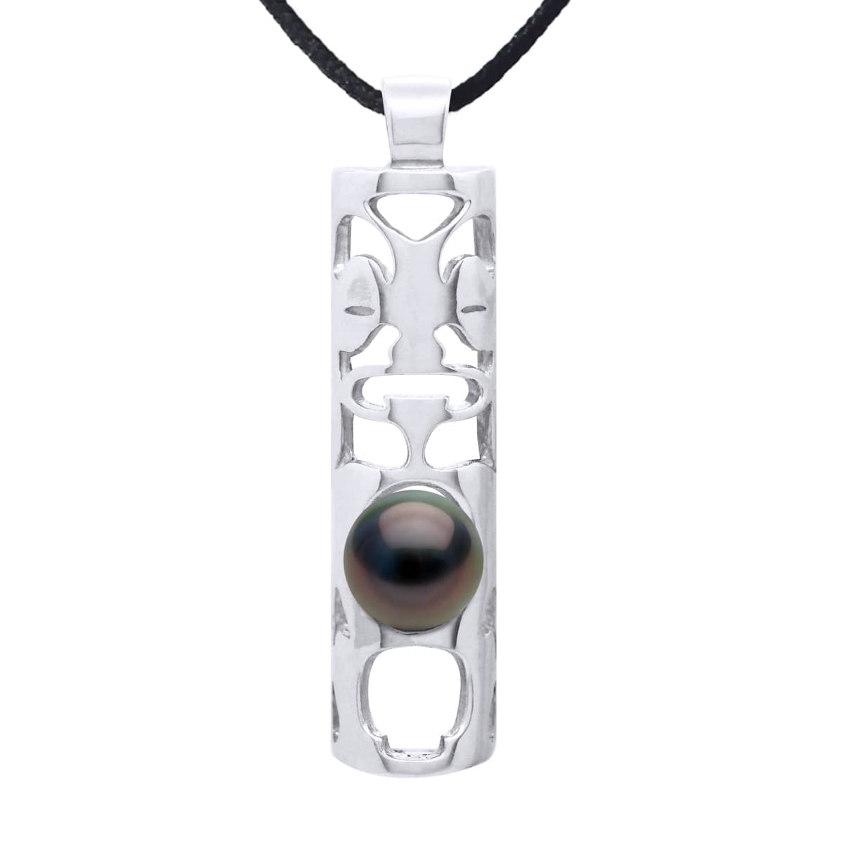 Collier Véritable Perle de Tahiti Cerclée 8-9 mm — Argent 925 Millièmes Rhodié — 50 cm — Homme 1