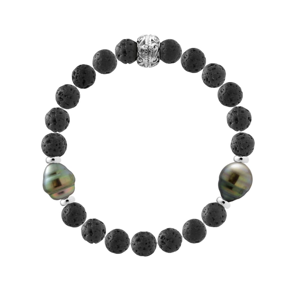 Bracelet Véritables Perles de Tahiti Cerclées 9-10 mm — Argent 925 Millièmes — 21 cm — Homme 2