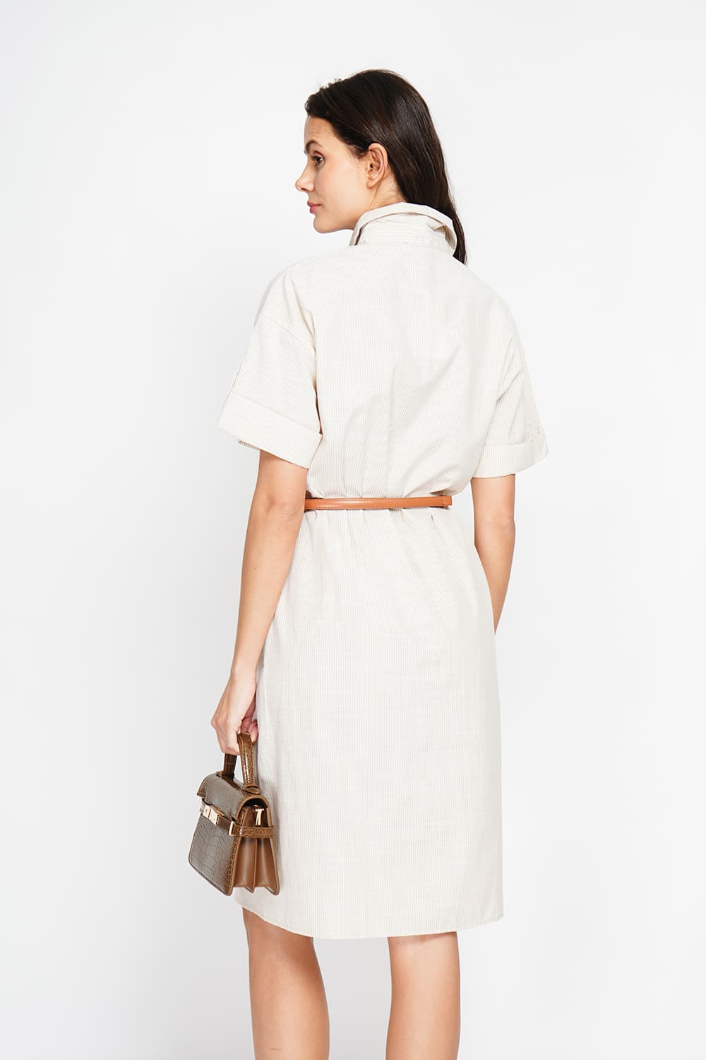 Robe longue chemise boutonnée devant à manche court à rayure 6
