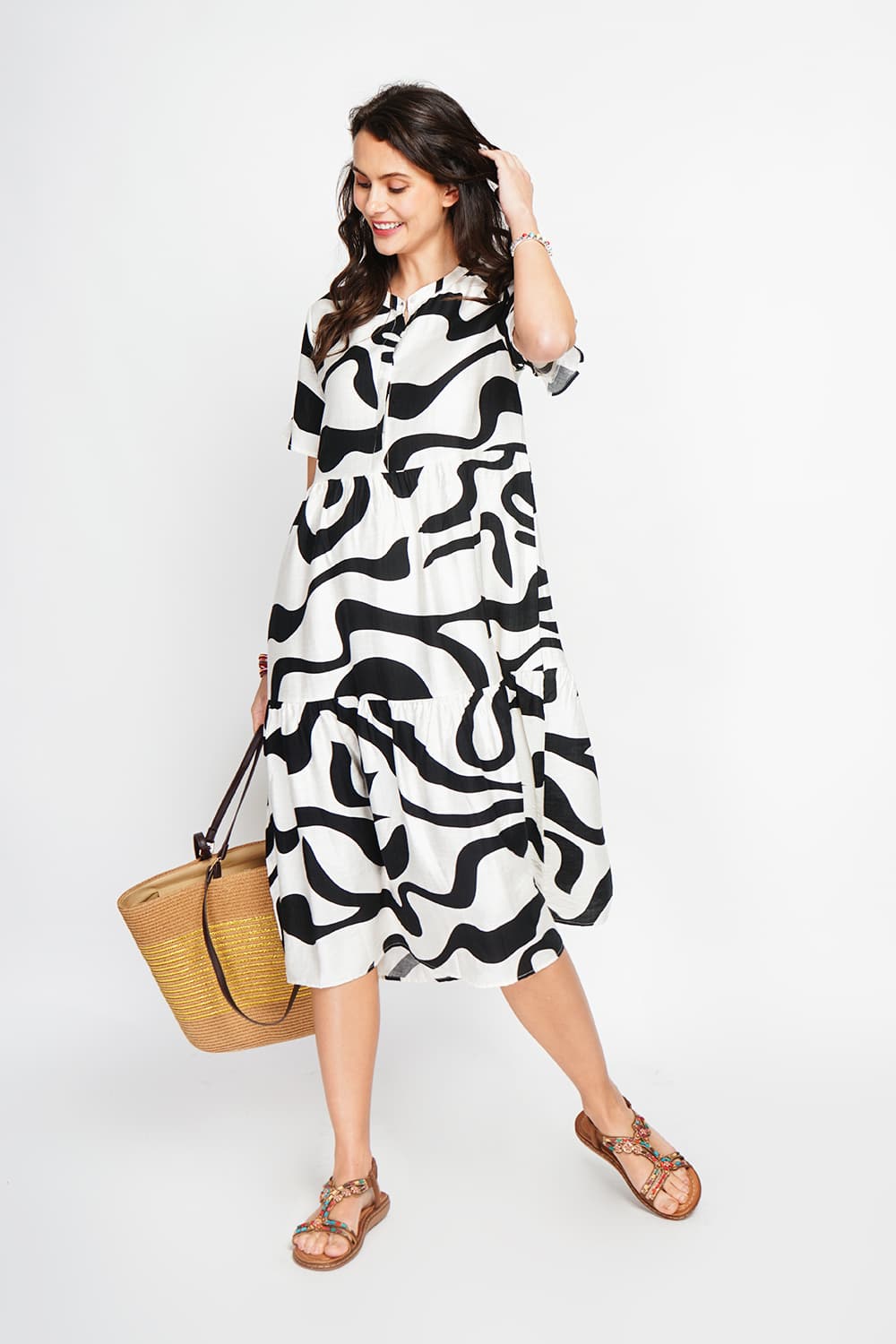 Robe midi col tunisien boutonné devant à manches courte 2