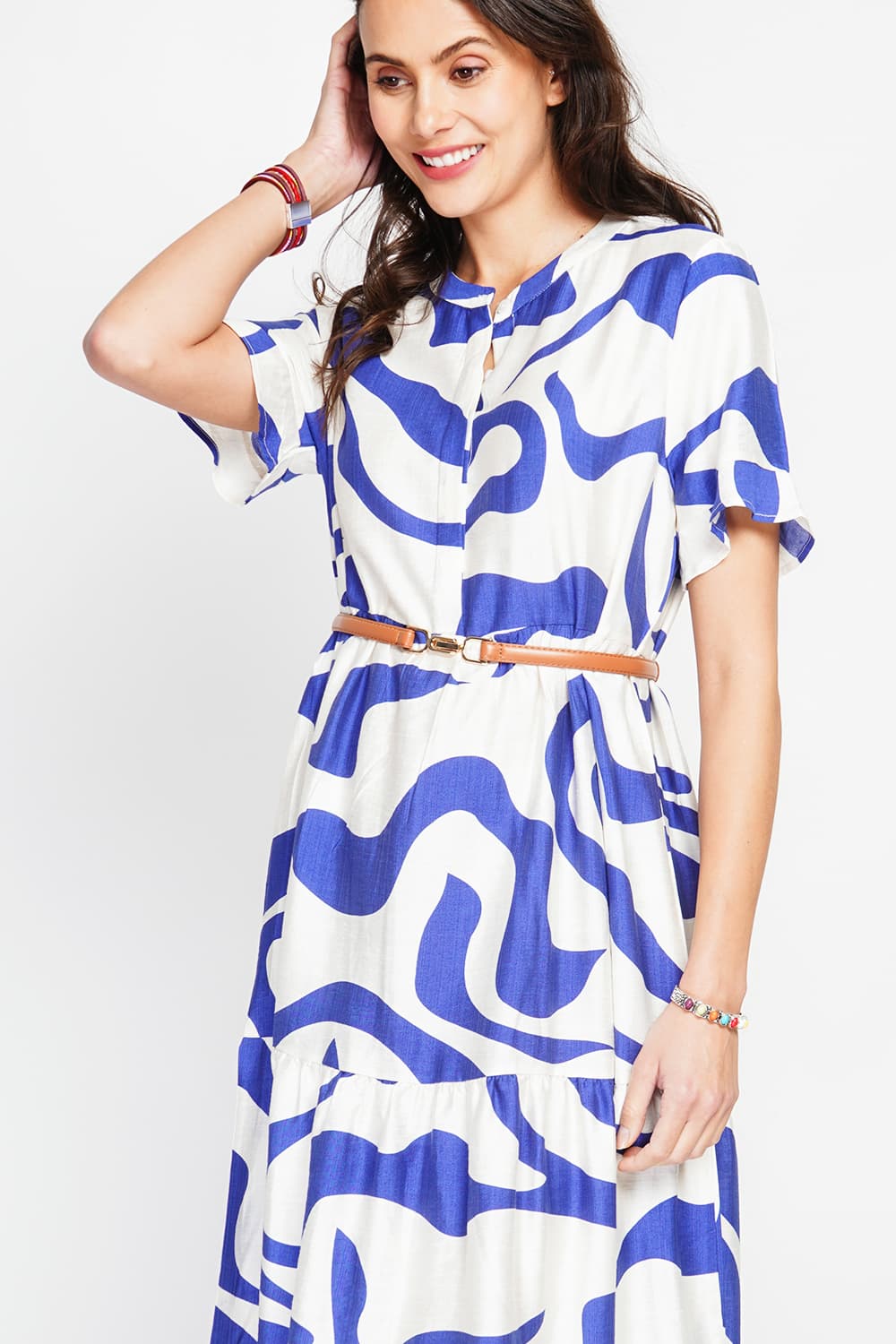 Robe midi col tunisien boutonné devant à manches courte 6