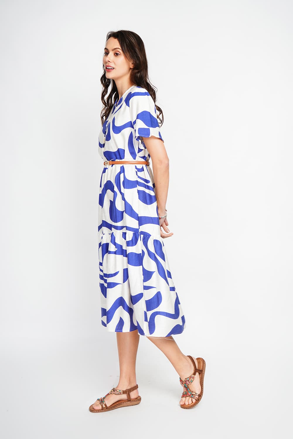 Robe midi col tunisien boutonné devant à manches courte 7