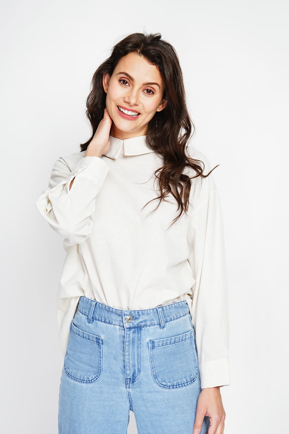 Tunique col chemise boutonnée au dos et poignet à manches longueur 12