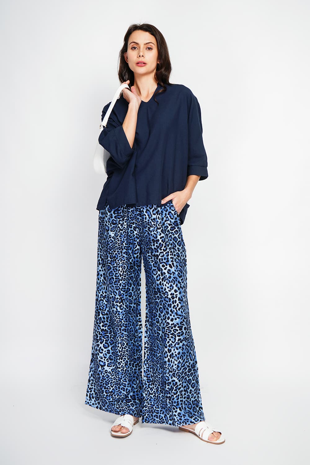 Pantalon taille haute en léopard avec cordons de serrage avec poches 1