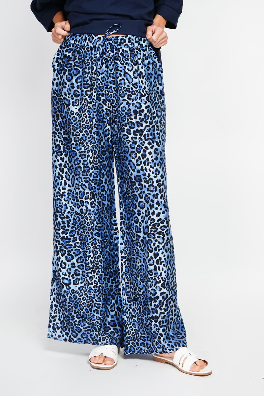 Pantalon taille haute en léopard avec cordons de serrage avec poches 13