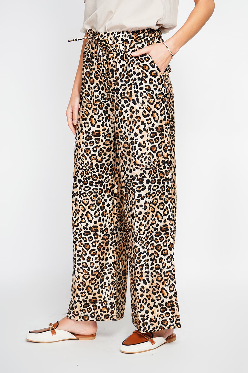 Pantalon taille haute en léopard avec cordons de serrage avec poches 5