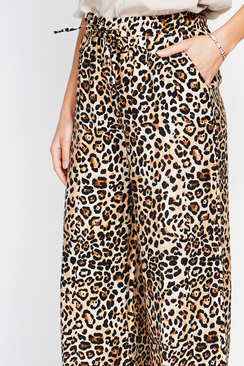 Pantalon taille haute en léopard avec cordons de serrage avec poches 6
