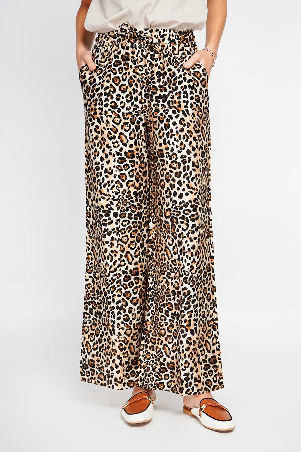 Pantalon taille haute en léopard avec cordons de serrage avec poches 8