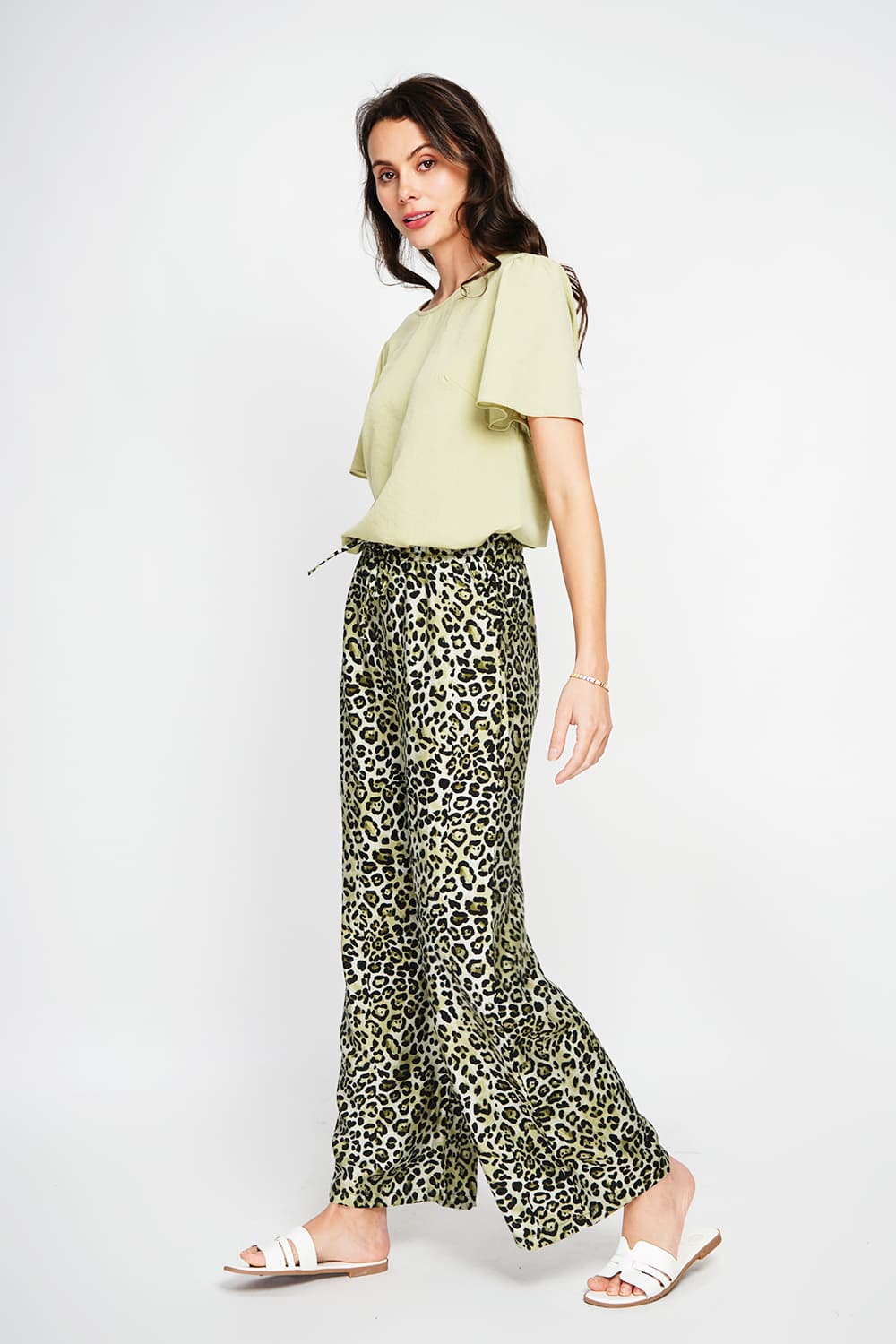 Pantalon taille haute en léopard avec cordons de serrage avec poches 9