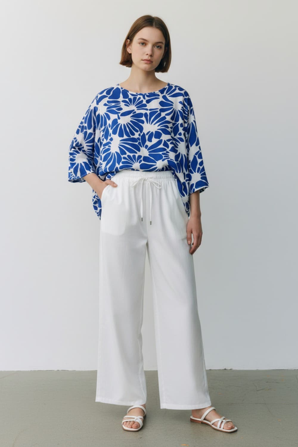 Pantalon taille haute avec cordons de serrage avec poches 1