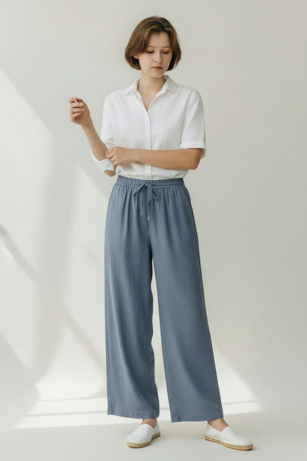 Pantalon taille haute avec cordons de serrage avec poches 5