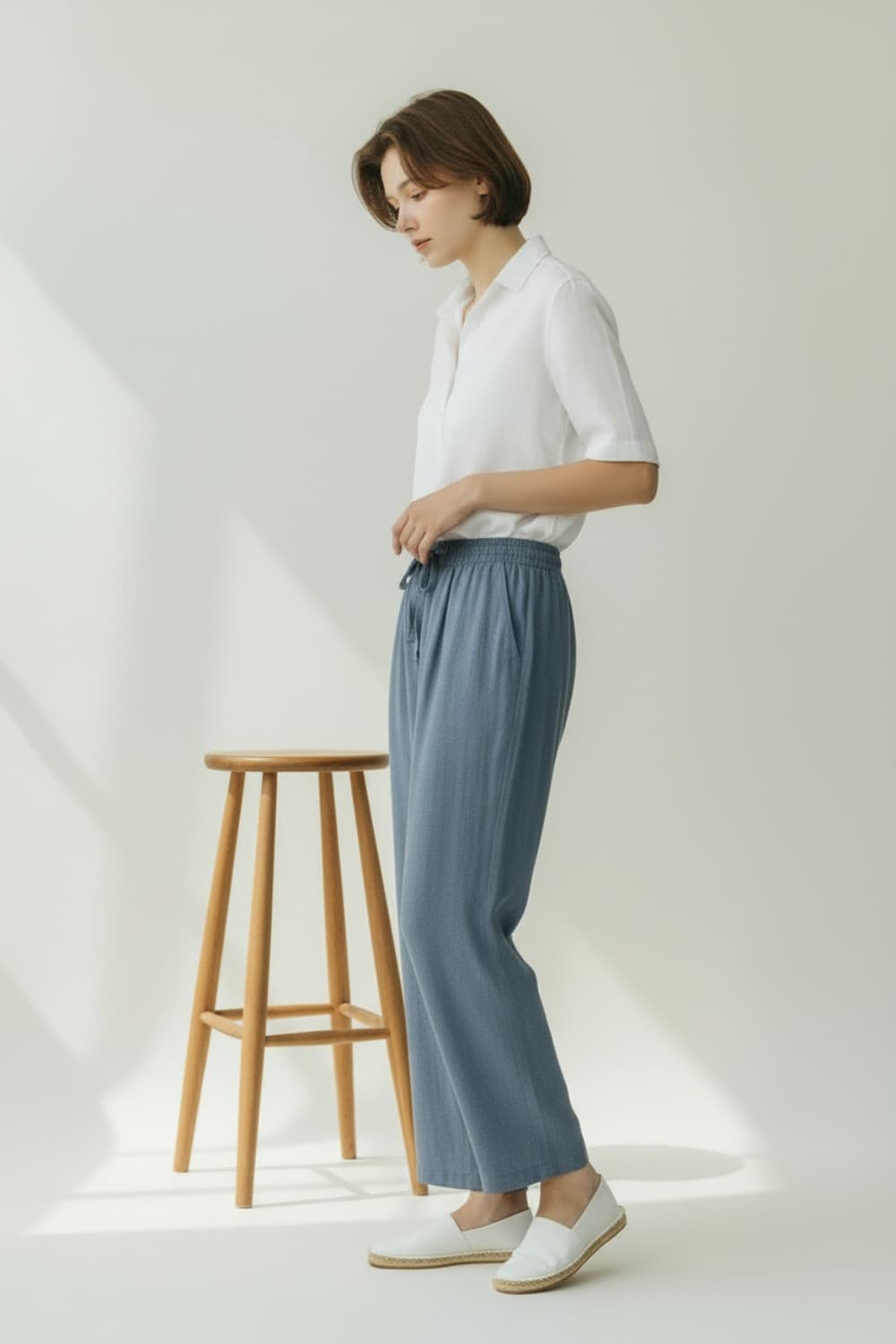 Pantalon taille haute avec cordons de serrage avec poches 7