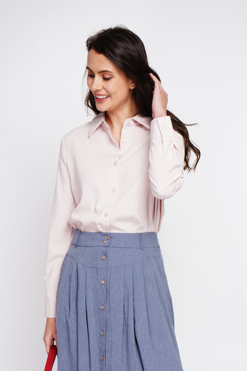 Chemise col classique,coupe droite boutons en nacre à manches longues 17