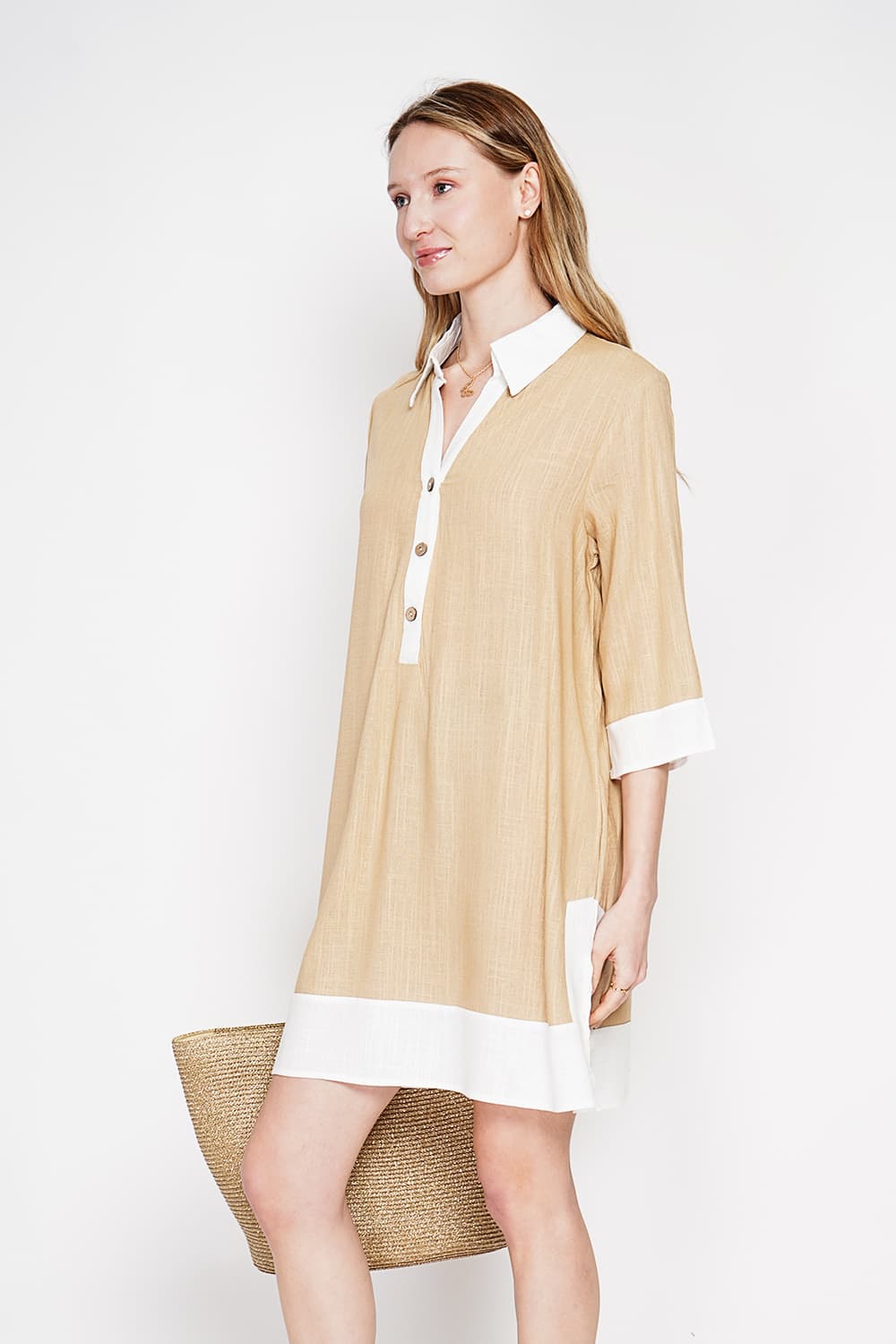 Robe chemise bi-couleur designer boutonnée devant à manche 3/4 4