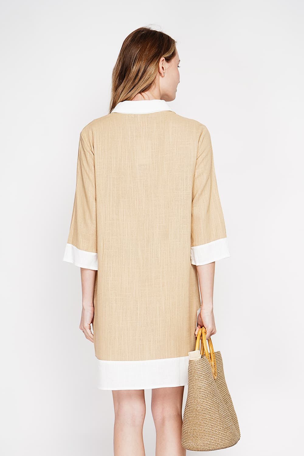 Robe chemise bi-couleur designer boutonnée devant à manche 3/4 17