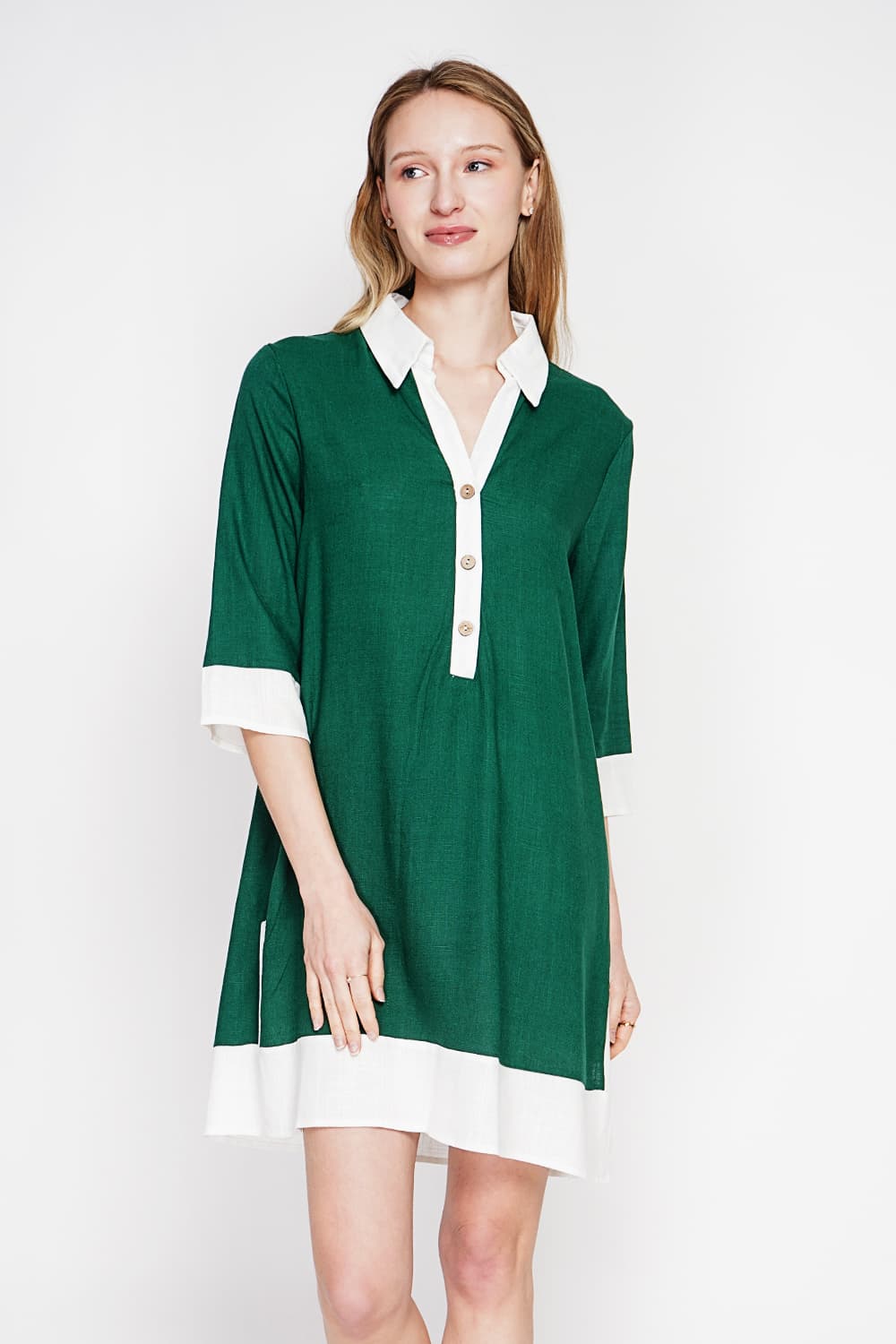 Robe chemise bi-couleur designer boutonnée devant à manche 3/4 10