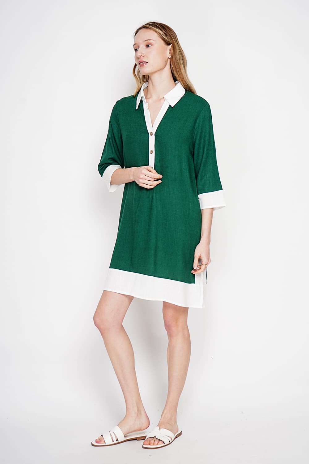 Robe chemise bi-couleur designer boutonnée devant à manche 3/4 11