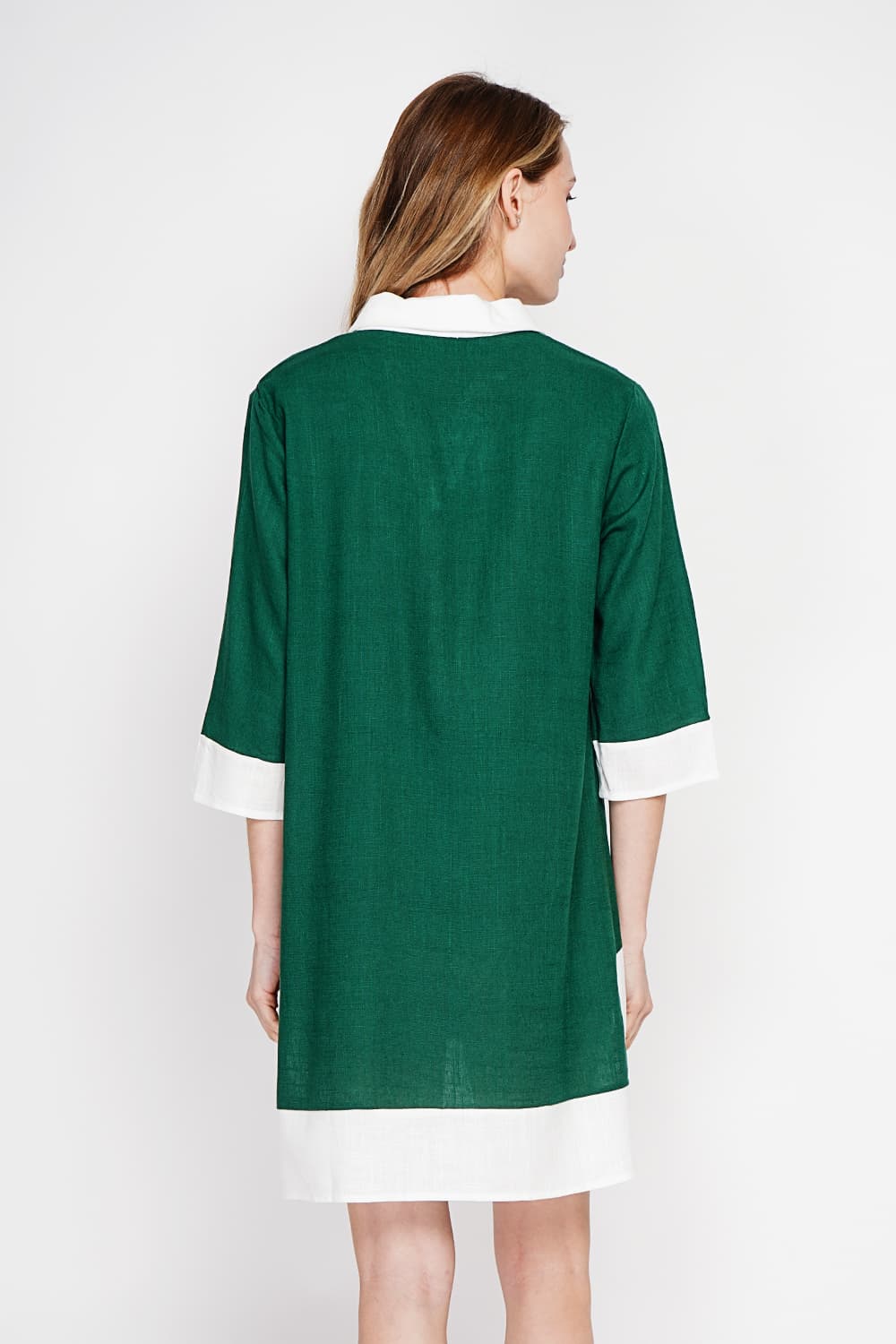 Robe chemise bi-couleur designer boutonnée devant à manche 3/4 12