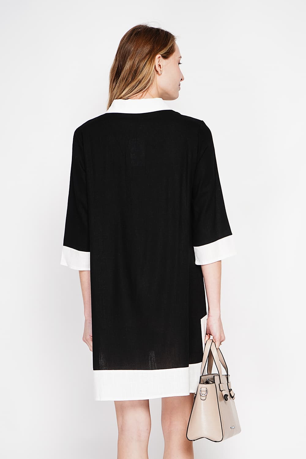 Robe chemise bi-couleur designer boutonnée devant à manche 3/4 14