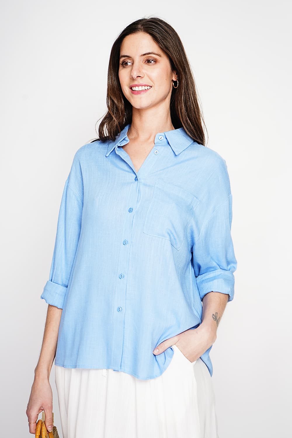 Chemise longue coupe oversize Poche poitrine à manches longues 1