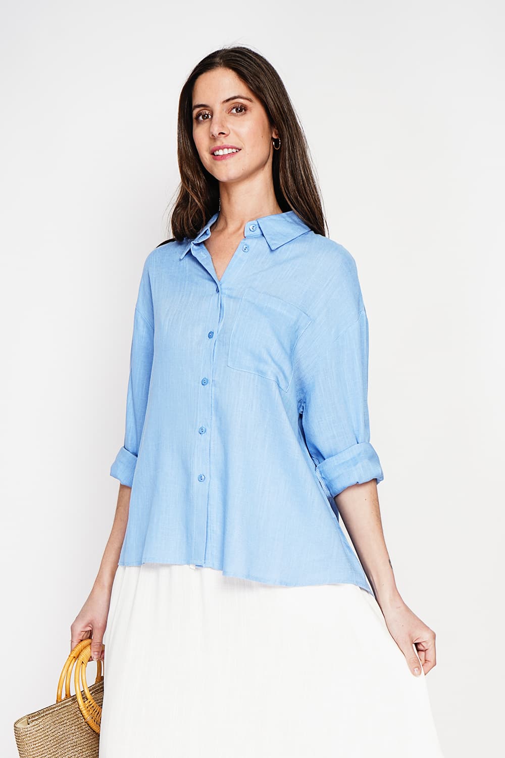 Chemise longue coupe oversize Poche poitrine à manches longues 2