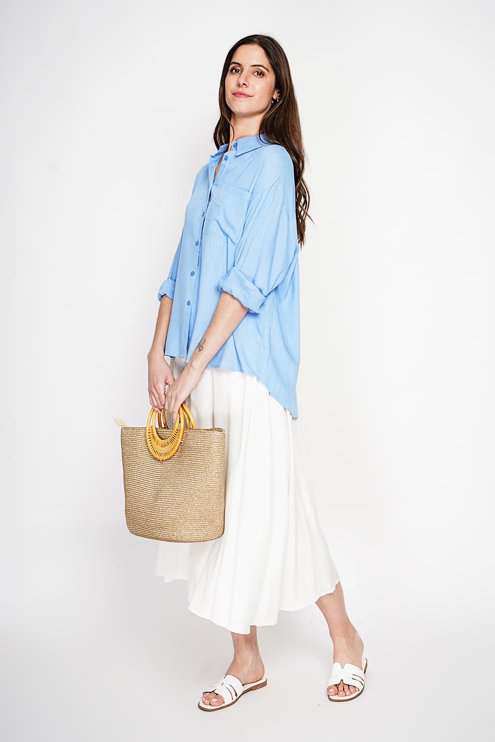 Chemise longue coupe oversize Poche poitrine à manches longues 3
