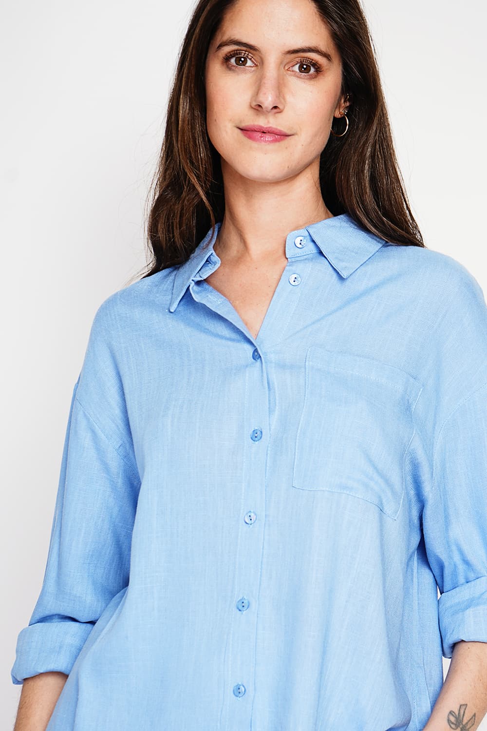 Chemise longue coupe oversize Poche poitrine à manches longues 29