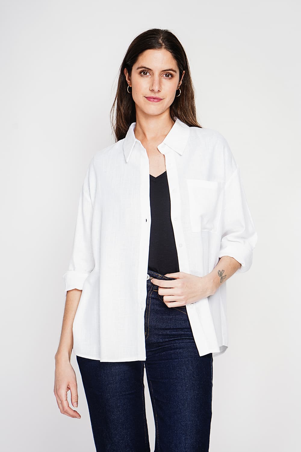 Chemise longue coupe oversize Poche poitrine à manches longues 5