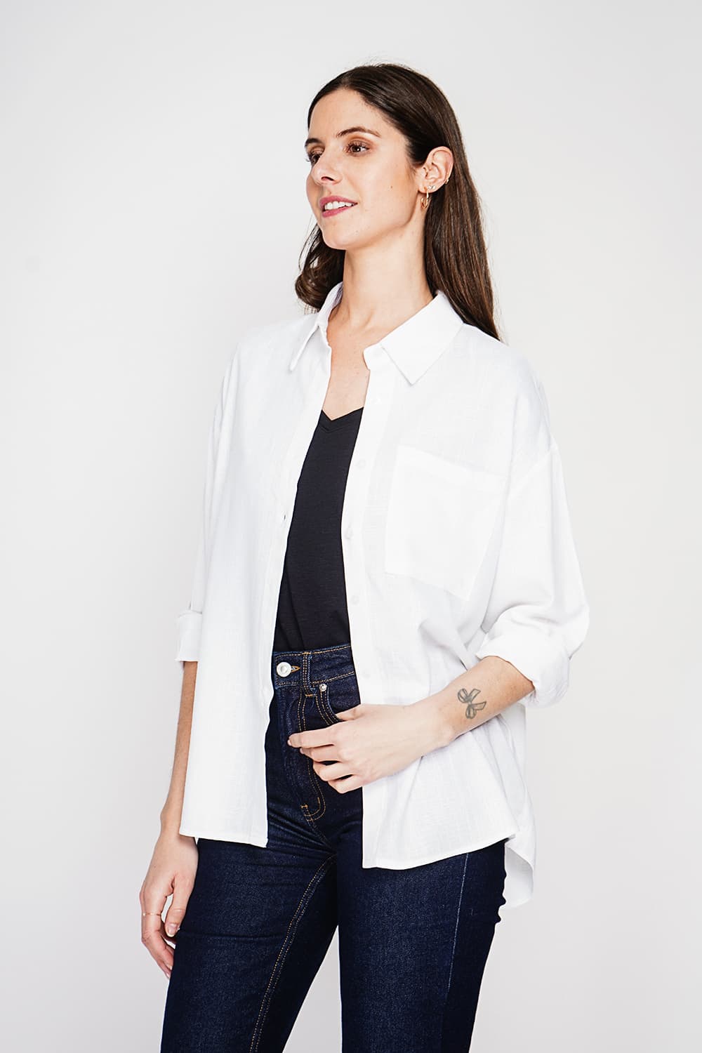 Chemise longue coupe oversize Poche poitrine à manches longues 6