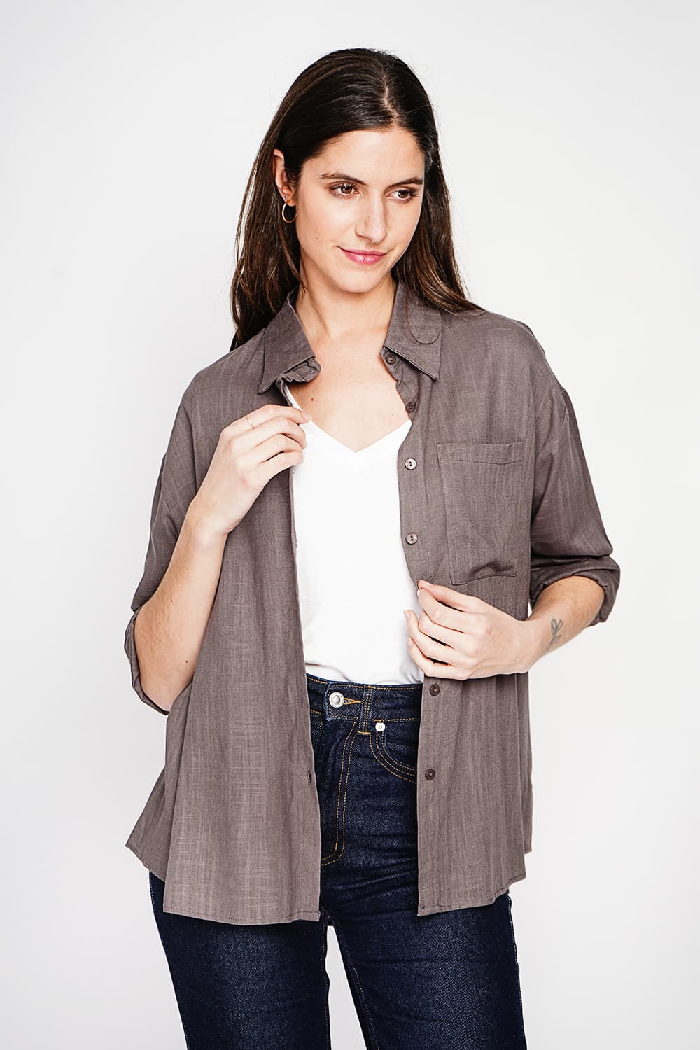 Chemise longue coupe oversize Poche poitrine à manches longues 9
