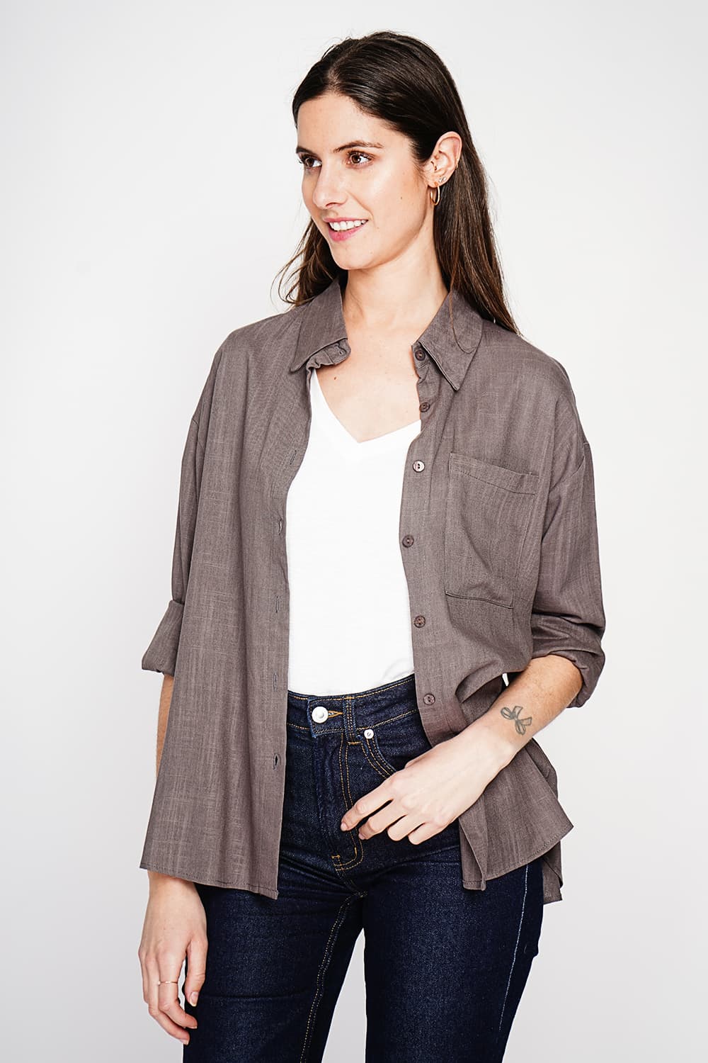 Chemise longue coupe oversize Poche poitrine à manches longues 10