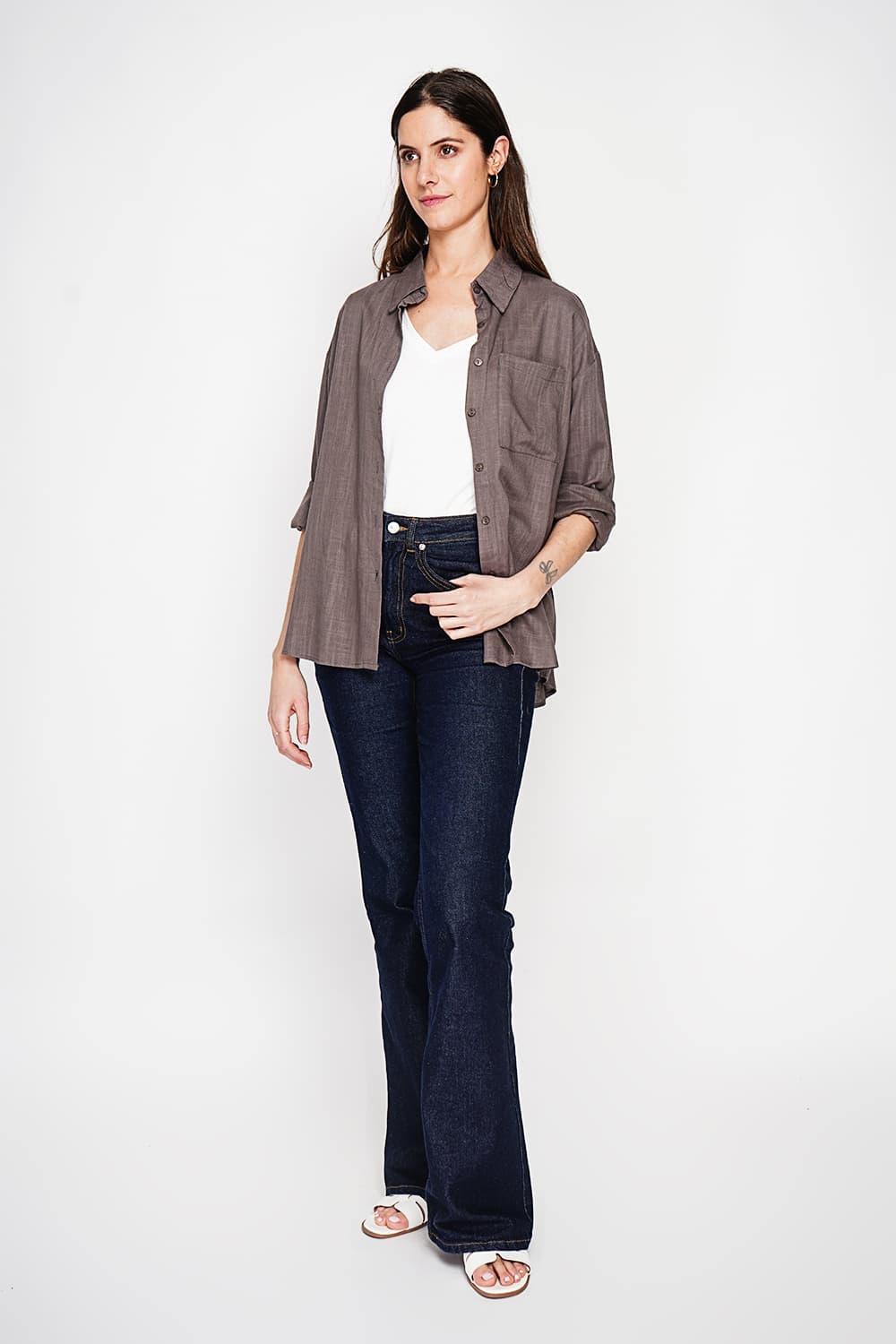 Chemise longue coupe oversize Poche poitrine à manches longues 11