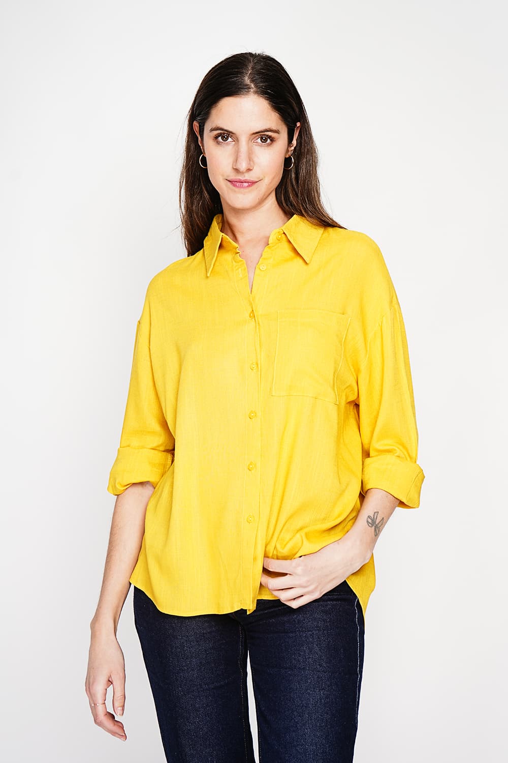 Chemise longue coupe oversize Poche poitrine à manches longues 13