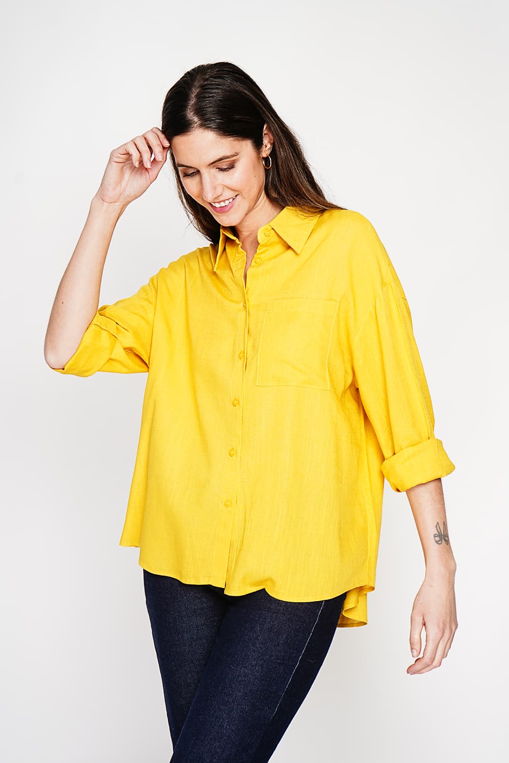 Chemise longue coupe oversize Poche poitrine à manches longues 14