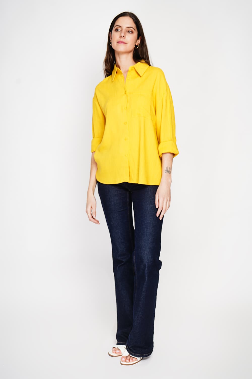 Chemise longue coupe oversize Poche poitrine à manches longues 15