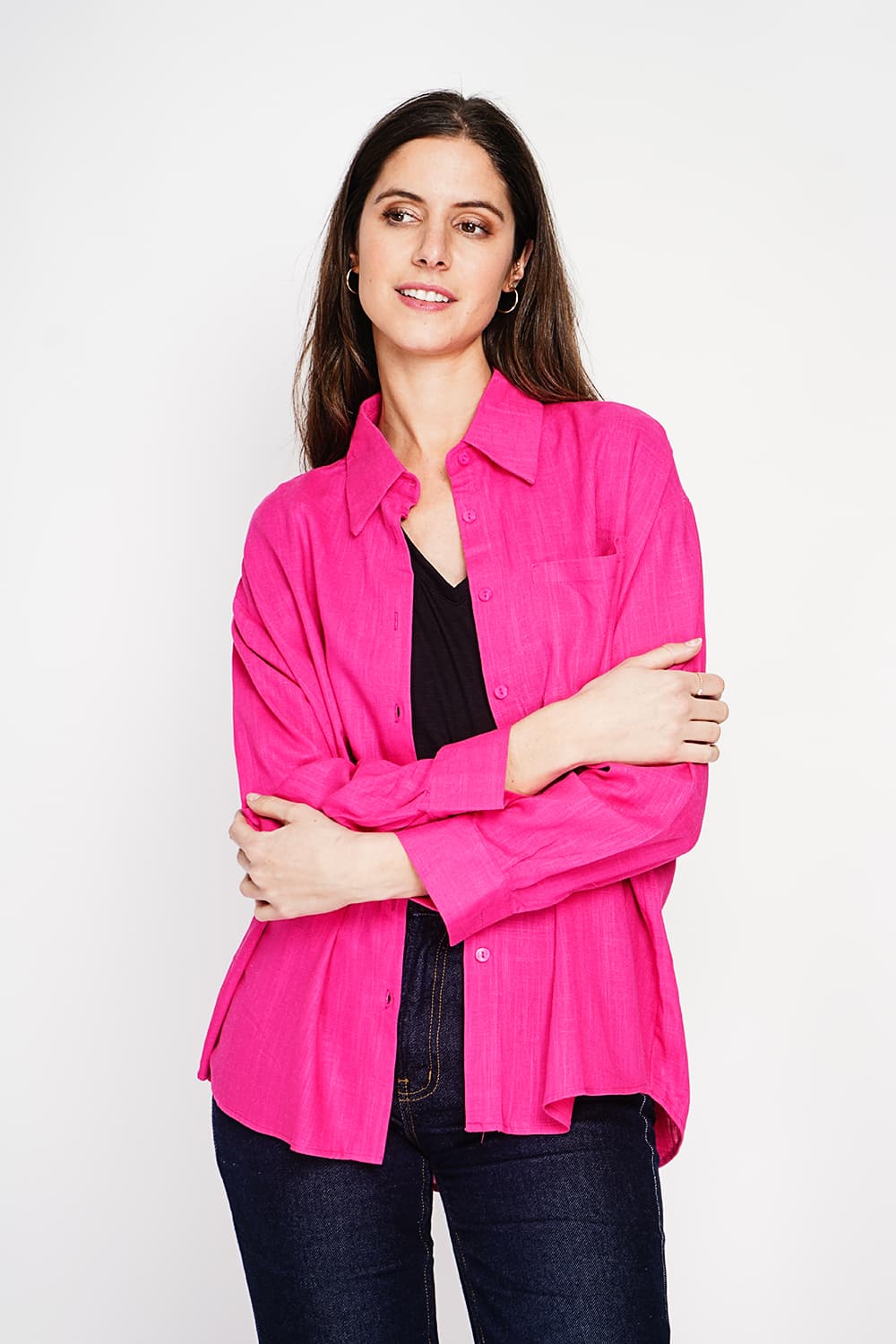 Chemise longue coupe oversize Poche poitrine à manches longues 17